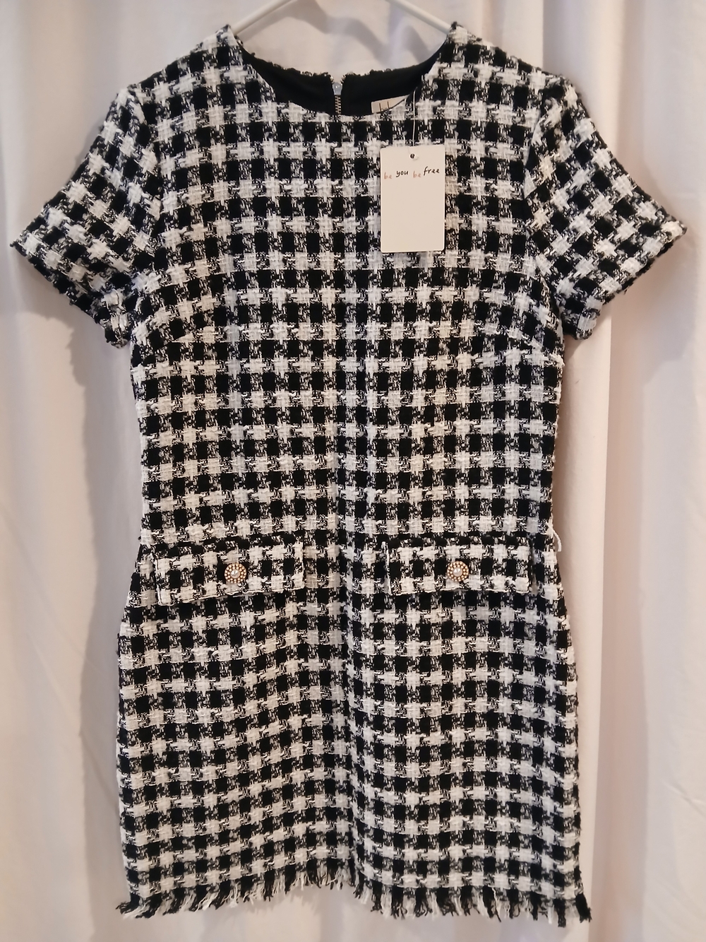 BeBop Black & White Houndstooth Bouclé Mini Dress